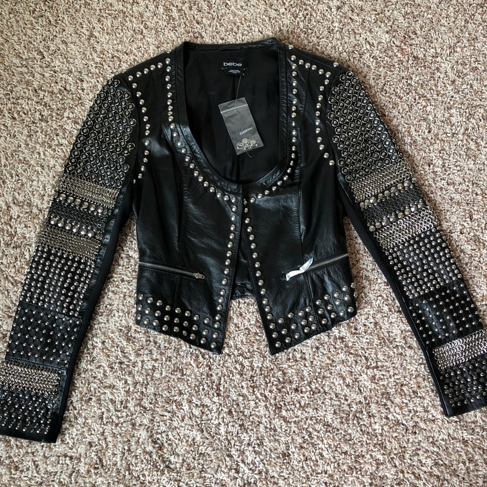 Bebe studded Leather Jacket New with Tags
